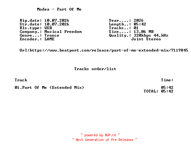 NFO for the release Modea_-_Part_Of_Me_(Extended_Mix)-SINGLE-WEB-2026-FMC by FMC