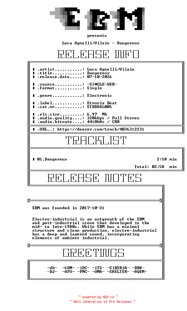 NFO for the release Luca_Agnelli-Vilain-Dangereux-(ETBDUAL005)-SINGLE-WEB-2026-EBM by EBM