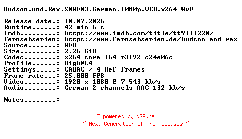 NFO for the release Hudson.und.Rex.S08E03.German.1080p.WEB.x264-WvF by WvF