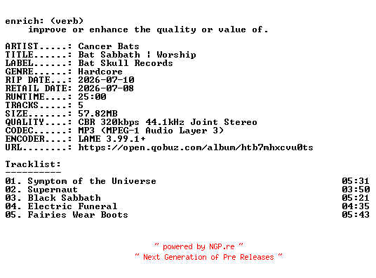 NFO for the release Cancer_Bats-Bat_Sabbath__Worship-EP-WEB-2026-ENRiCH by ENRiCH