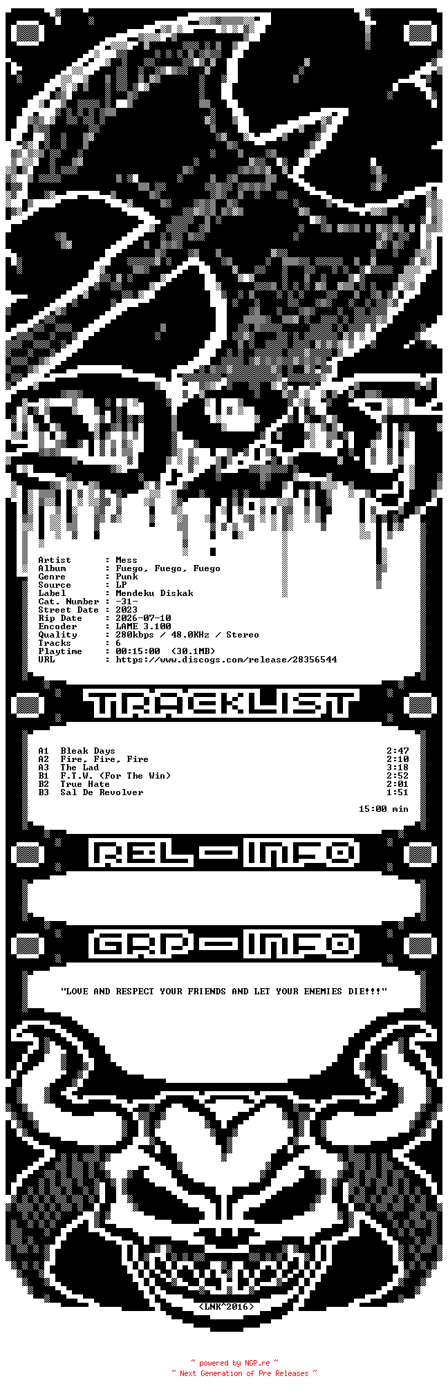 NFO for the release Mess-Fuego_Fuego_Fuego-LP-2023-D2H by D2H