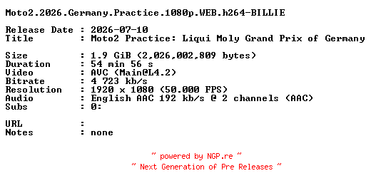 NFO for the release Moto2.2026.Germany.Practice.1080p.WEB.h264-BILLIE by BILLIE