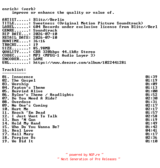 NFO for the release Blitz____Berlin-Sweetness_(Original_Motion_Picture_Soundtrack)-OST-WEB-2026-ENRiCH by ENRiCH