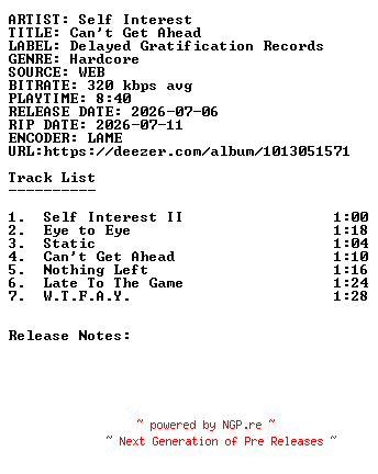 NFO for the release Self_Interest-Cant_Get_Ahead-WEB-2026-SDR by SDR