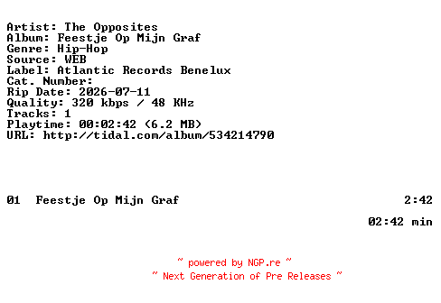 NFO for the release The_Opposites-Feestje_Op_Mijn_Graf-SINGLE-WEB-NL-2026-BAQ by BAQ