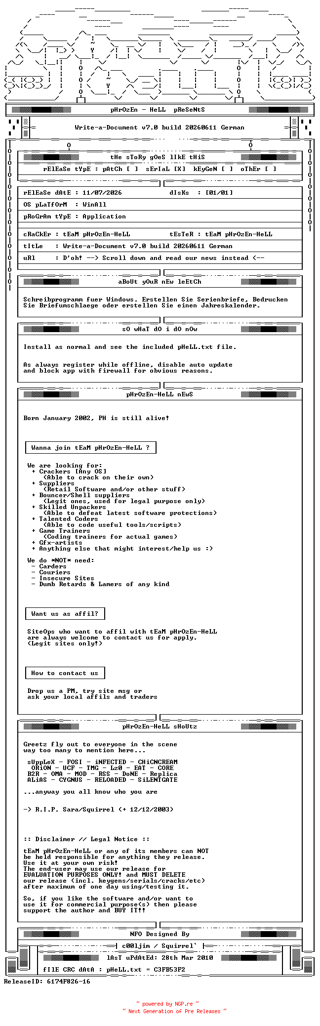 NFO for the release Write-a-Document.v7.0.build.20260611.German-PH by PH