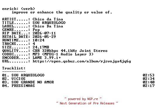 NFO for the release Chico_da_Tina-SOU_ARQUEOLOGO-EP-WEB-PT-2026-ENRiCH by ENRiCH