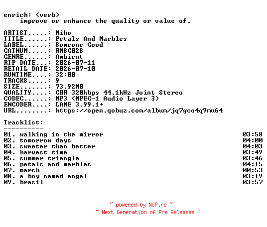 NFO for the release Miko-Petals_And_Marbles-(RMSG028)-WEB-2026-ENRiCH by ENRiCH