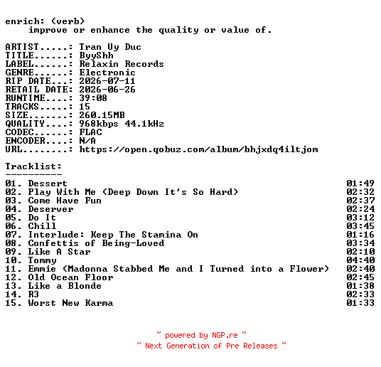 NFO for the release Tran_Uy_Duc-ByyShh-16BIT-WEB-FLAC-2026-ENRiCH by ENRiCH