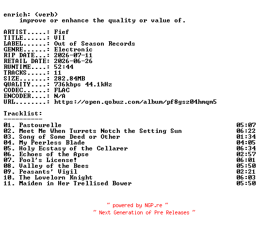 NFO for the release Fief-VII-16BIT-WEB-FLAC-2026-ENRiCH by ENRiCH