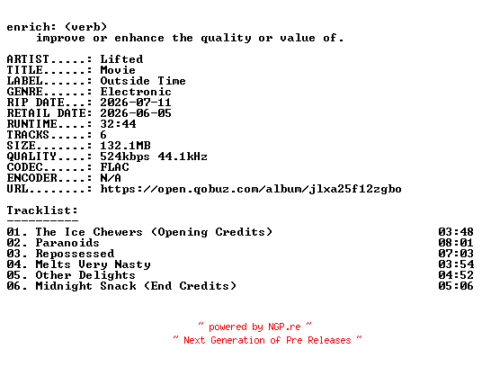 NFO for the release Lifted-Movie-16BIT-WEB-FLAC-2026-ENRiCH by ENRiCH