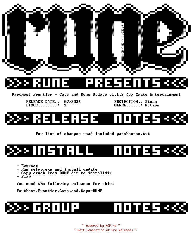 NFO for the release Farthest.Frontier.Cats.and.Dogs.Update.v1.1.2-RUNE by RUNE