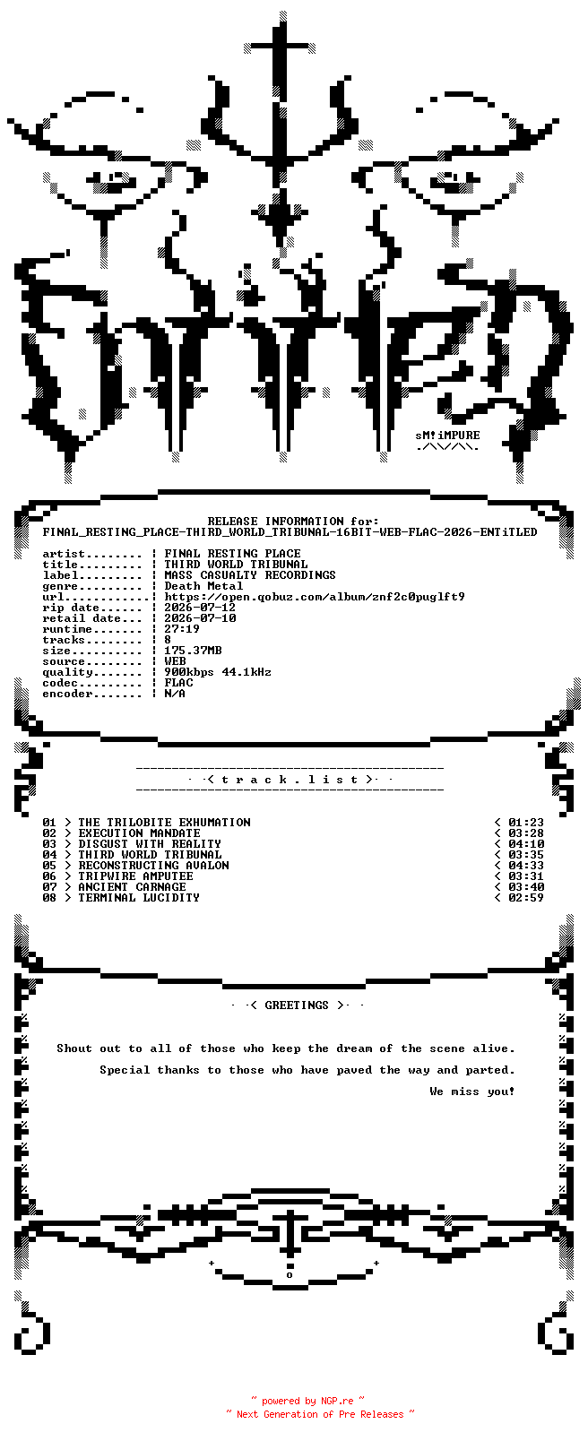 NFO for the release FINAL_RESTING_PLACE-THIRD_WORLD_TRIBUNAL-16BIT-WEB-FLAC-2026-ENTiTLED by ENTiTLED