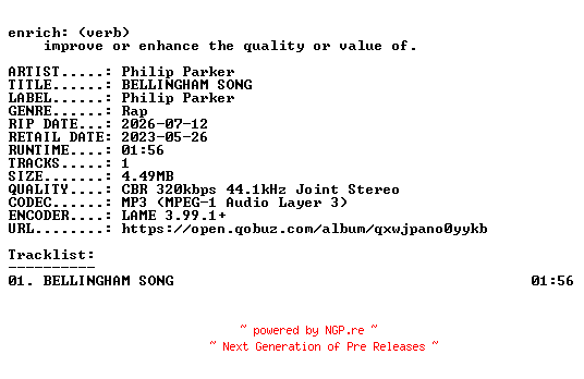 NFO for the release Philip_Parker-BELLINGHAM_SONG-SINGLE-WEB-DE-2023-ENRiCH by ENRiCH