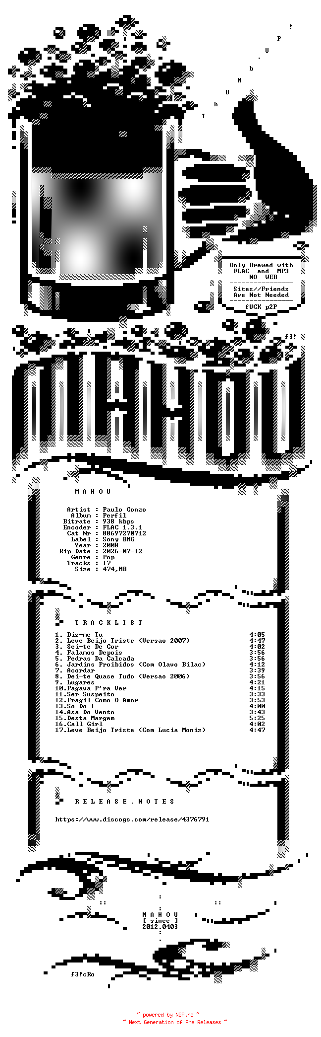 NFO for the release Paulo_Gonzo-Perfil-PT-CD-FLAC-2008-MAHOU by MAHOU