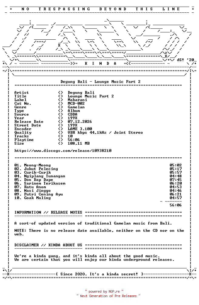 NFO for the release Degung_Bali-Lounge_Music_Part_2-(MCD002)-CD-199X-KINDA by KINDA