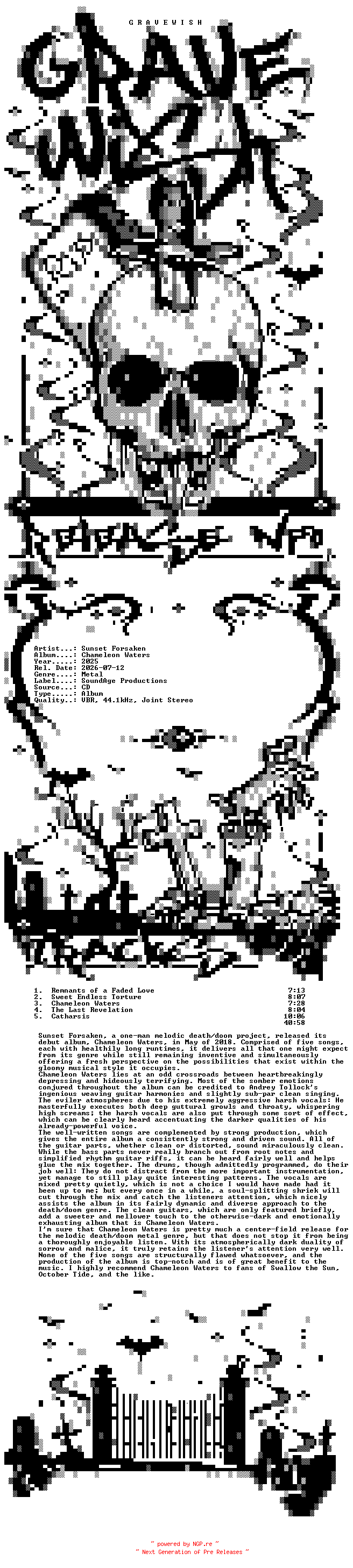 NFO for the release Sunset_Forsaken-Chameleon_Waters-CD-2025-GRAVEWISH by GRAVEWISH