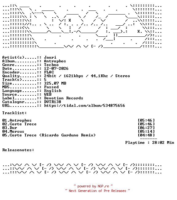 NFO for the release Jauri-Antrophos-DVTR138-24BIT-WEB-FLAC-2026-WAVED by WAVED