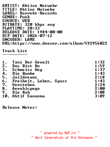 NFO for the release Aktive_Notwehr-Aktive_Notwehr-WEB-DE-1984-SDR by SDR