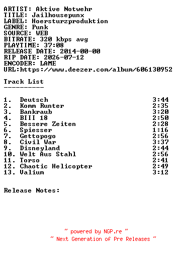 NFO for the release Aktive_Notwehr-Jailhousepunx-WEB-DE-2014-SDR by SDR