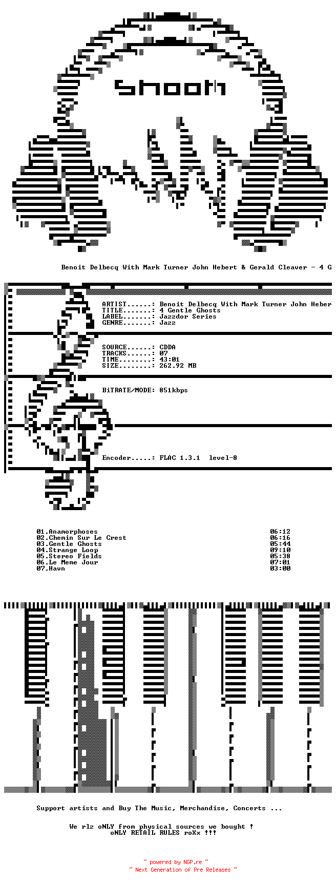 NFO for the release Benoit_Delbecq_With_Mark_Turner_John_Hebert_And_Gerald_Cleaver-4_Gentle_Ghosts-CD-FLAC-2021-SNOOK by SNOOK