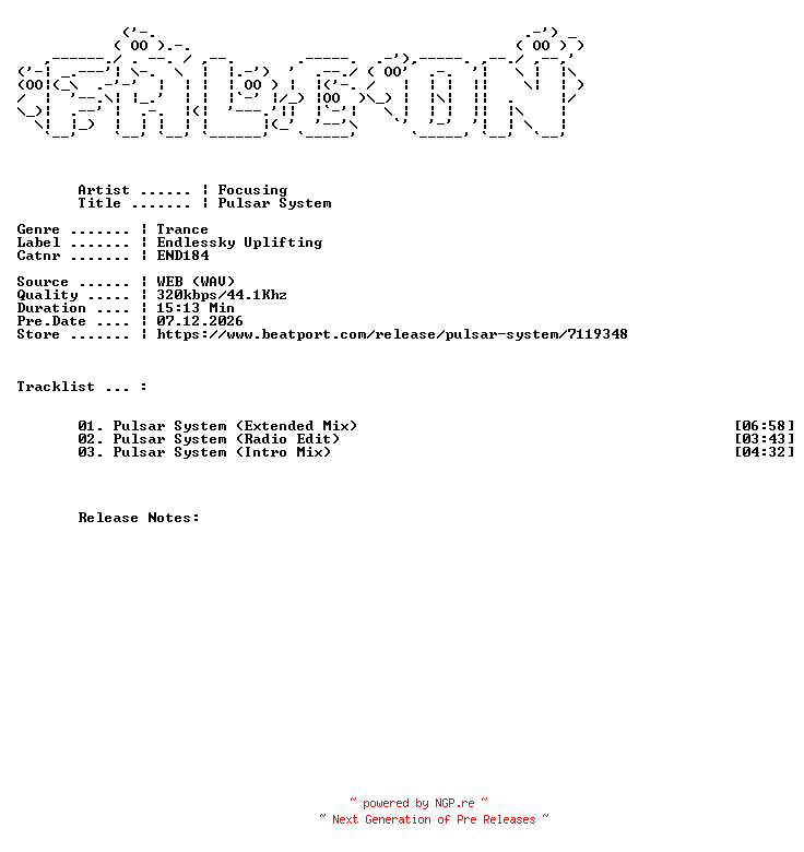 NFO for the release Focusing-Pulsar_System-(END184)-WEB-2026-FALCON by FALCON