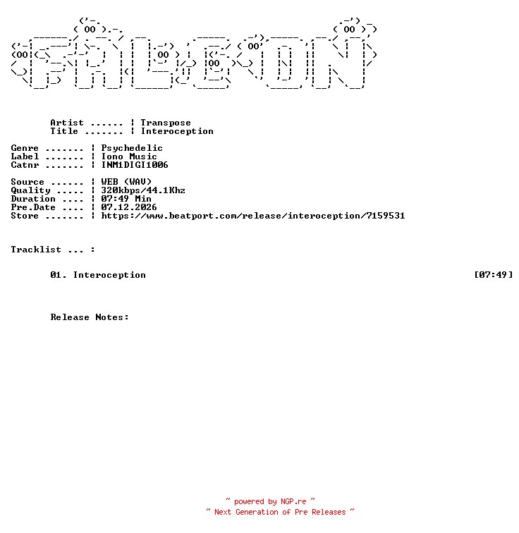 NFO for the release Transpose-Interoception-(INM1DIGI1006)-SINGLE-WEB-2026-FALCON by FALCON