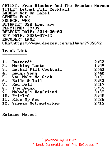 NFO for the release Frau_Blucher_and_The_Drunken_Horses-Lethal_Pill_Cocktail-WEB-2014-SDR by SDR