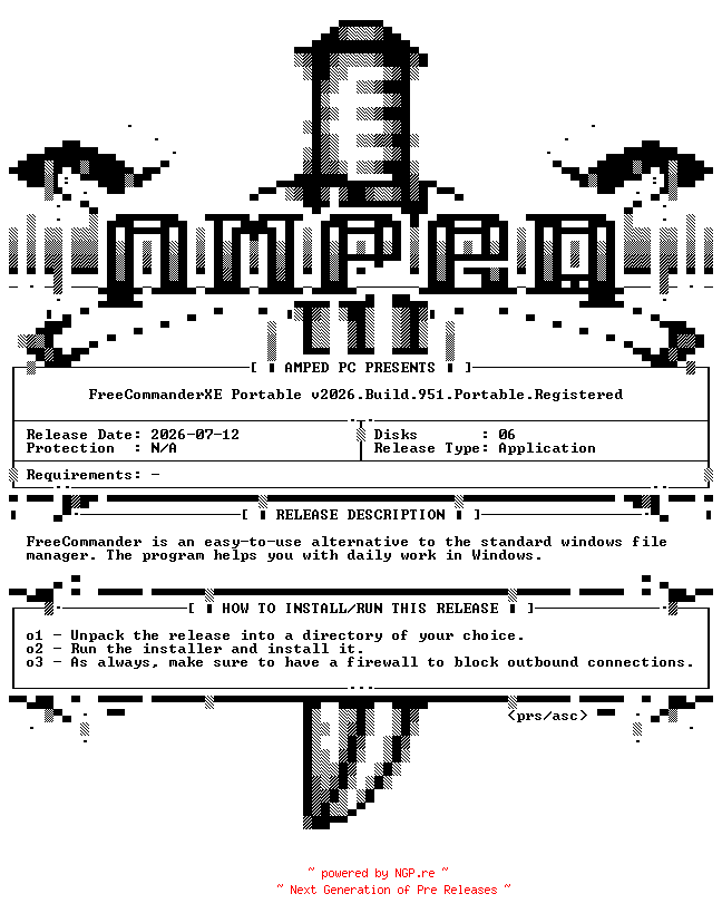 NFO for the release FreeCommanderXE.v2026.Build.951.Portable.Registered.X64-AMPED by AMPED