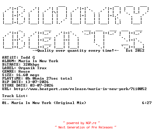 NFO for the release Todd_G-Maria_In_New_York-(OT002)-SINGLE-WEB-2026-BB by BB