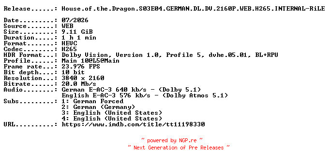 NFO for the release House.of.the.Dragon.S03E04.GERMAN.DL.DV.2160P.WEB.H265.INTERNAL-RiLE by RiLE