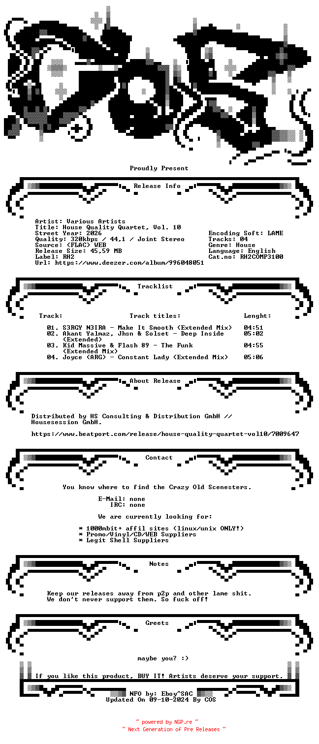 NFO for the release VA-House_Quality_Quartet_Vol._10-(RH2COMP3100)-WEB-2026-COS by COS