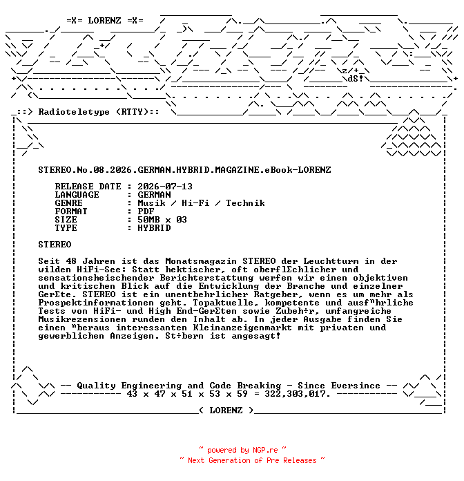NFO for the release STEREO.No.08.2026.GERMAN.HYBRID.MAGAZINE.eBook-LORENZ by LORENZ