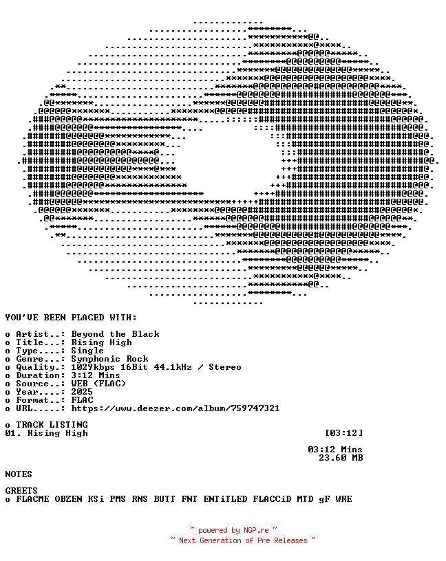 NFO for the release Beyond_the_Black-Rising_High-SINGLE-16BIT-WEB-FLAC-2025-FLACED by FLACED