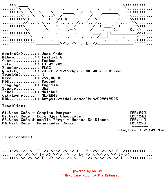 NFO for the release West_Code-Initial_G-MLKL049-24BIT-WEB-FLAC-2026-WAVED by WAVED