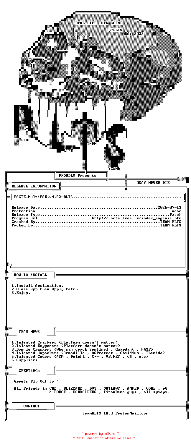 NFO for the release F6CTE.MultiPSK.v4.52-RLTS by RLTS