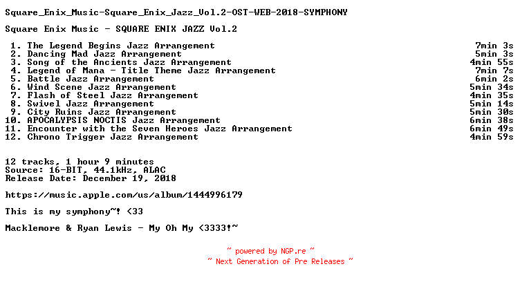 NFO for the release Square_Enix_Music-Square_Enix_Jazz_Vol.2-OST-WEB-2018-SYMPHONY by SYMPHONY
