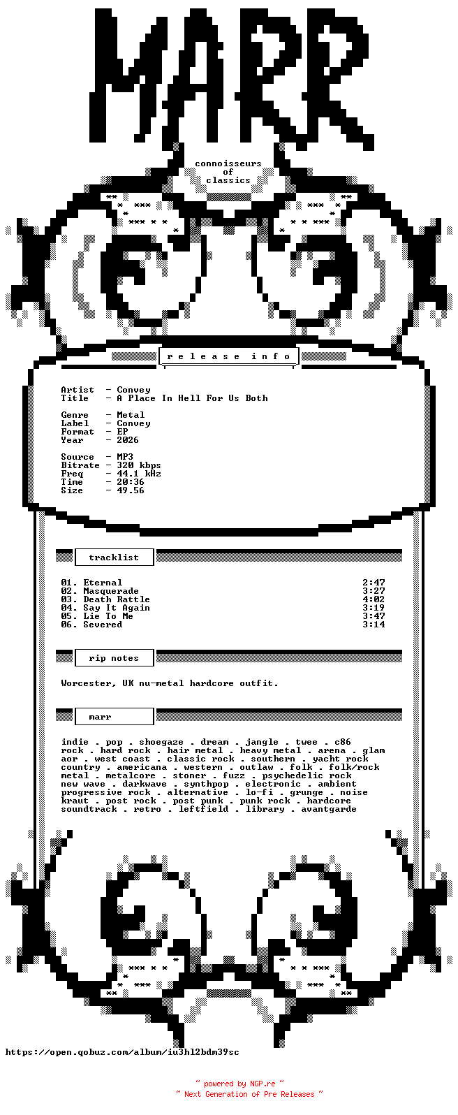 NFO for the release Convey-A_Place_In_Hell_For_Us_Both-EP-WEB-2026-MARR by MARR