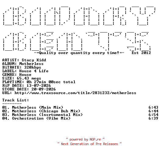 NFO for the release Stacy_Kidd-Motherless-(H4L333)-WEB-2026-BB by BB