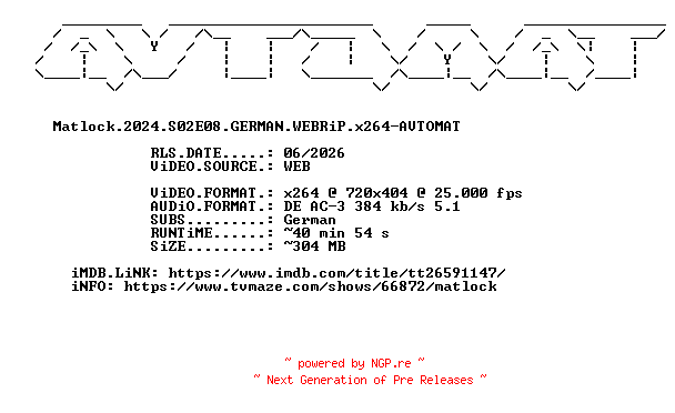 NFO for the release Matlock.2024.S02E08.GERMAN.WEBRiP.x264-AVTOMAT by AVTOMAT