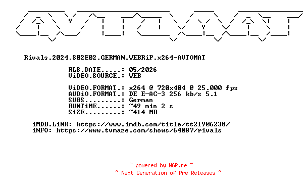 NFO for the release Rivals.2024.S02E02.GERMAN.WEBRiP.x264-AVTOMAT by AVTOMAT