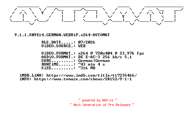 NFO for the release 9.1.1.S09E14.GERMAN.WEBRiP.x264-AVTOMAT by AVTOMAT