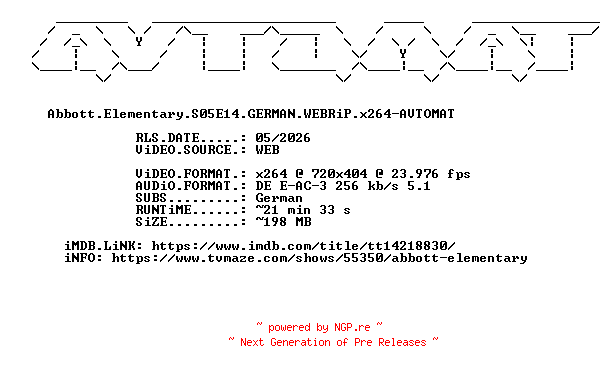 NFO for the release Abbott.Elementary.S05E14.GERMAN.WEBRiP.x264-AVTOMAT by AVTOMAT