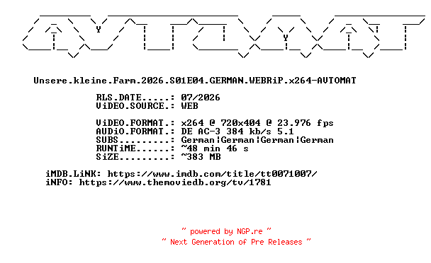 NFO for the release Unsere.kleine.Farm.2026.S01E04.GERMAN.WEBRiP.x264-AVTOMAT by AVTOMAT