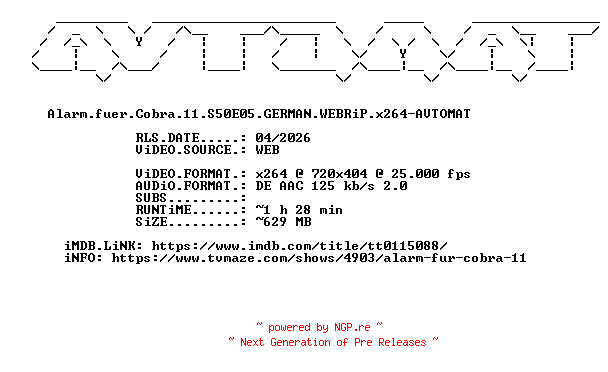 NFO for the release Alarm.fuer.Cobra.11.S50E05.GERMAN.WEBRiP.x264-AVTOMAT by AVTOMAT