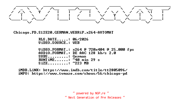 NFO for the release Chicago.PD.S12E20.GERMAN.WEBRiP.x264-AVTOMAT by AVTOMAT