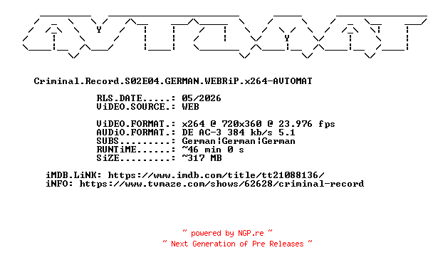NFO for the release Criminal.Record.S02E04.GERMAN.WEBRiP.x264-AVTOMAT by AVTOMAT