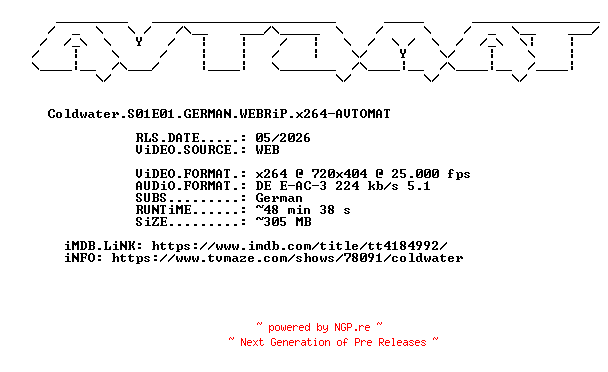 NFO for the release Coldwater.S01E01.GERMAN.WEBRiP.x264-AVTOMAT by AVTOMAT