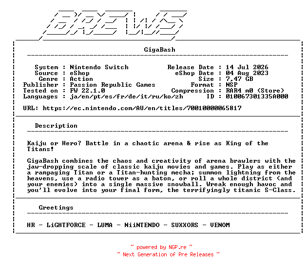 NFO for the release GigaBash_NSW-BREWS by BREWS