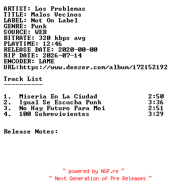 NFO for the release Los_Problemas-Malos_Vecinos-WEB-ES-2020-SDR by SDR